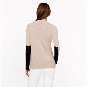 J. Crew Womens M Beige cashmere blend v neck leather panel sweater sustainable